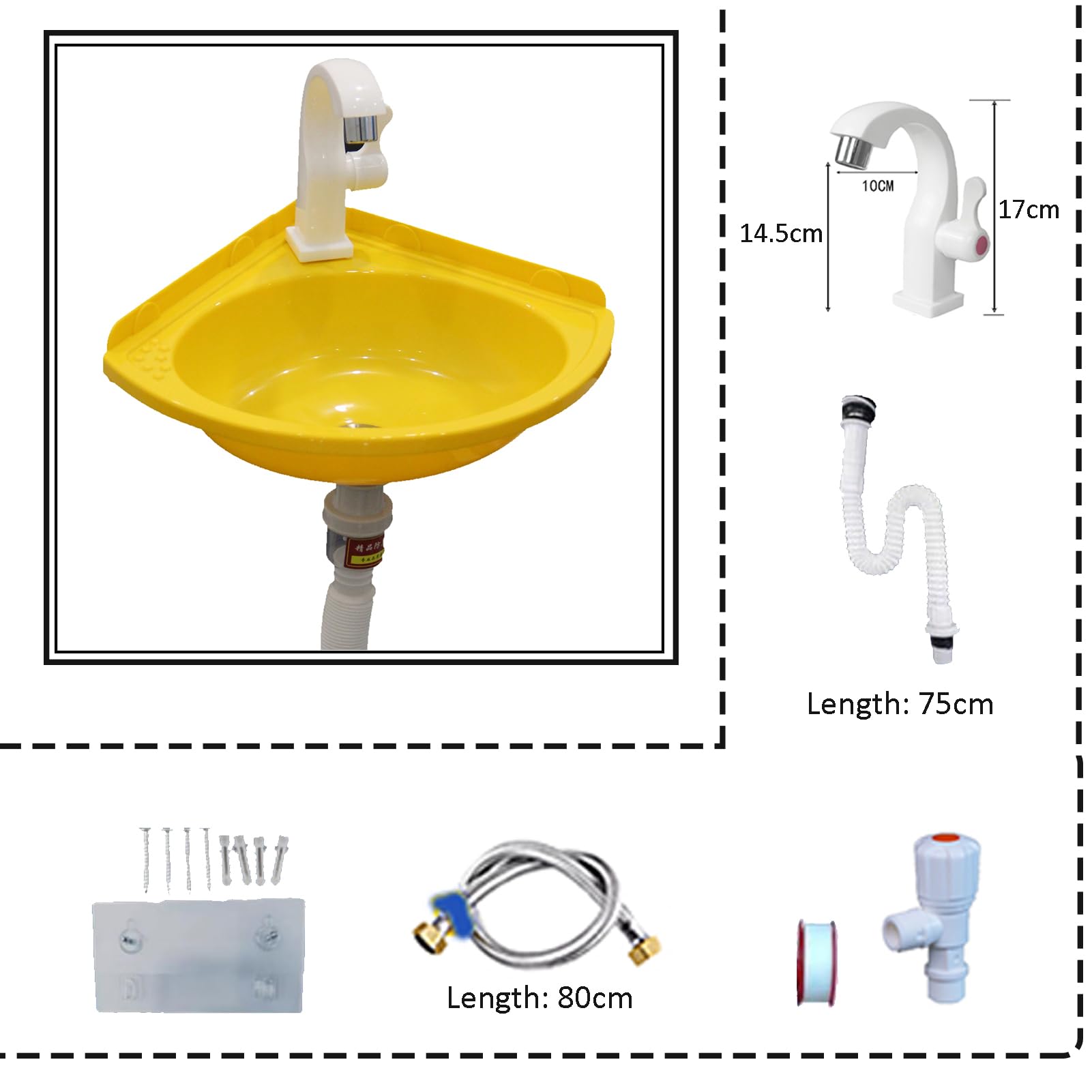 Lavabo colorato in plastica, piccolo angolo, lavandino a parete, in plastica, mini lavabo, per giardino, campeggio, cantina