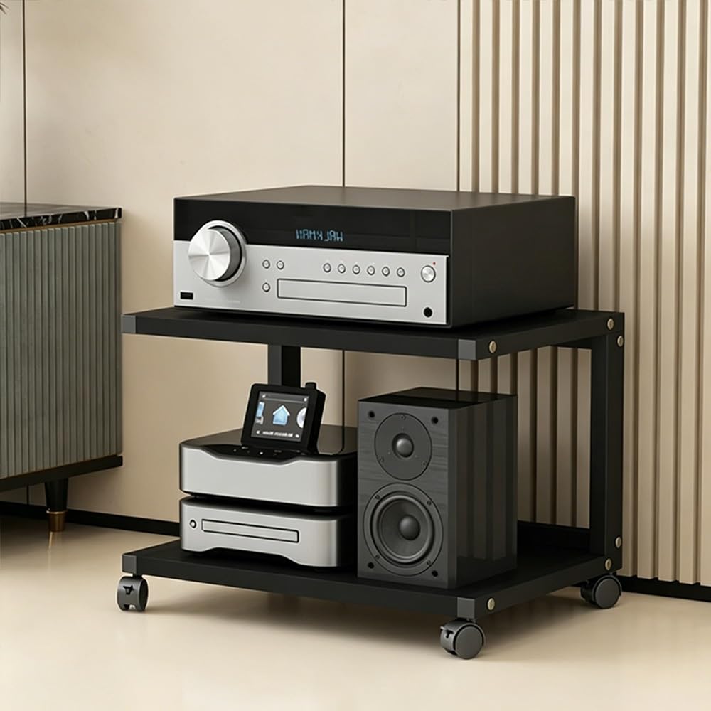 Ripiano multimediale AV, 2 ripiani, stereo per console di gioco, scaffale CD, organizer per componenti stereo di intrattenimento (colore nero, 50 x 40 x 30 cm)