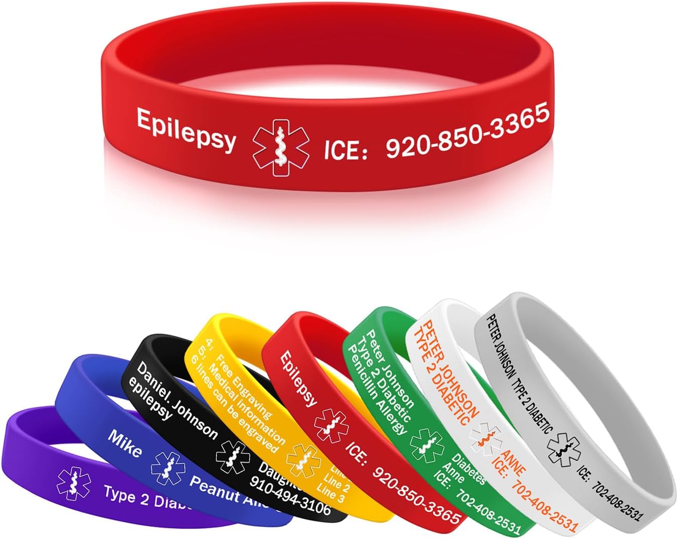 Medical Alert Bracelet Personalized Silicone Sport Emergency Wristband for Men and Women Custom Engraving Bracelet Unisex Waterproof ID Bracelets