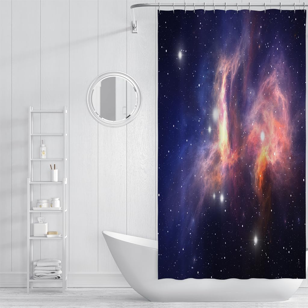 Cortina de Ducha 240 x 200 cm Galaxy Nebula, Diseño 3D de Lujo Morado, Rojo, Azul, Vía Láctea, Cielo Estrellado, Cortinas de Baño, Elementos Románticos del Universo Estrellado, Poliéster Imperm