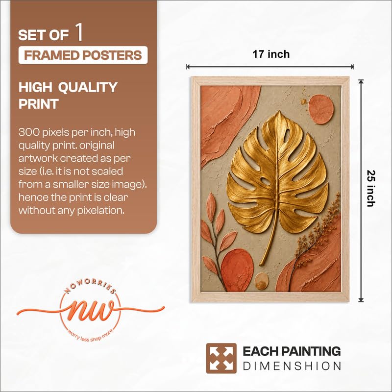 Image of NoWorries Floral Botanical Wall Painting with Frame | Premium Textured Flower & Leaf Artwork, Pastel Nature Wall Decor Framed for Living Room Bedroom Office and Home Decoration (Art-10,17x25inch)