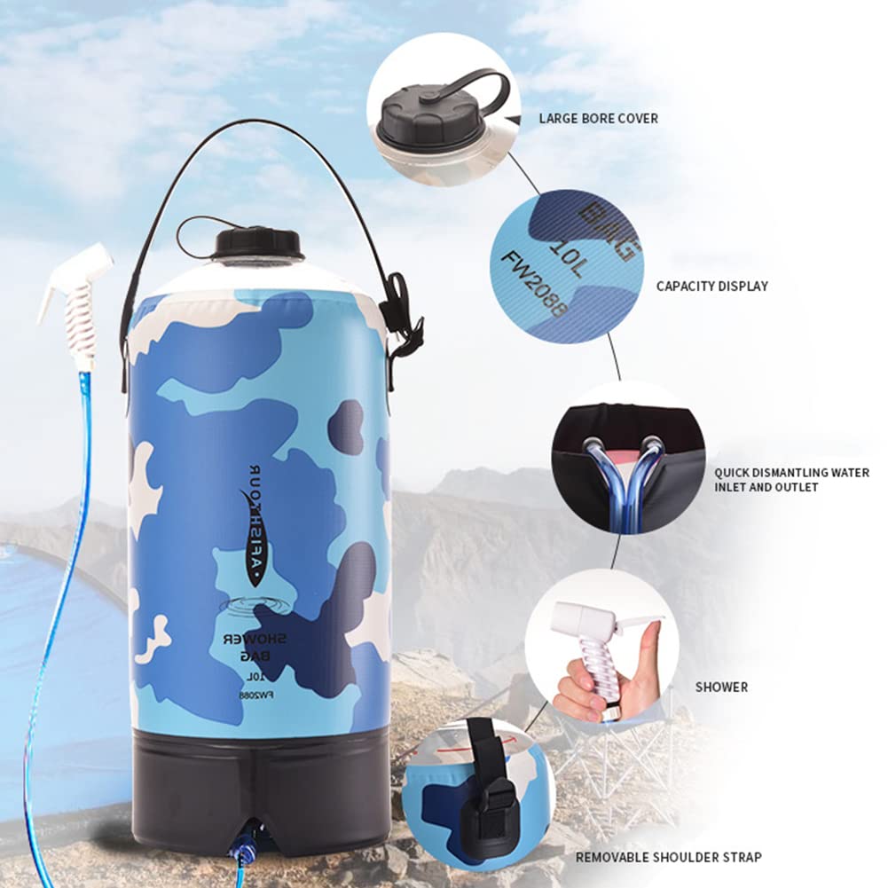 Solar Dusche Tasche, 10L Campingdusche Solardusche Gartendusche mit Pumpe und Handbrause, Camping Duschsack, Tragbare Solar Heizung Camping Dusche Tasche Set für Camping Wandern Strand Garten