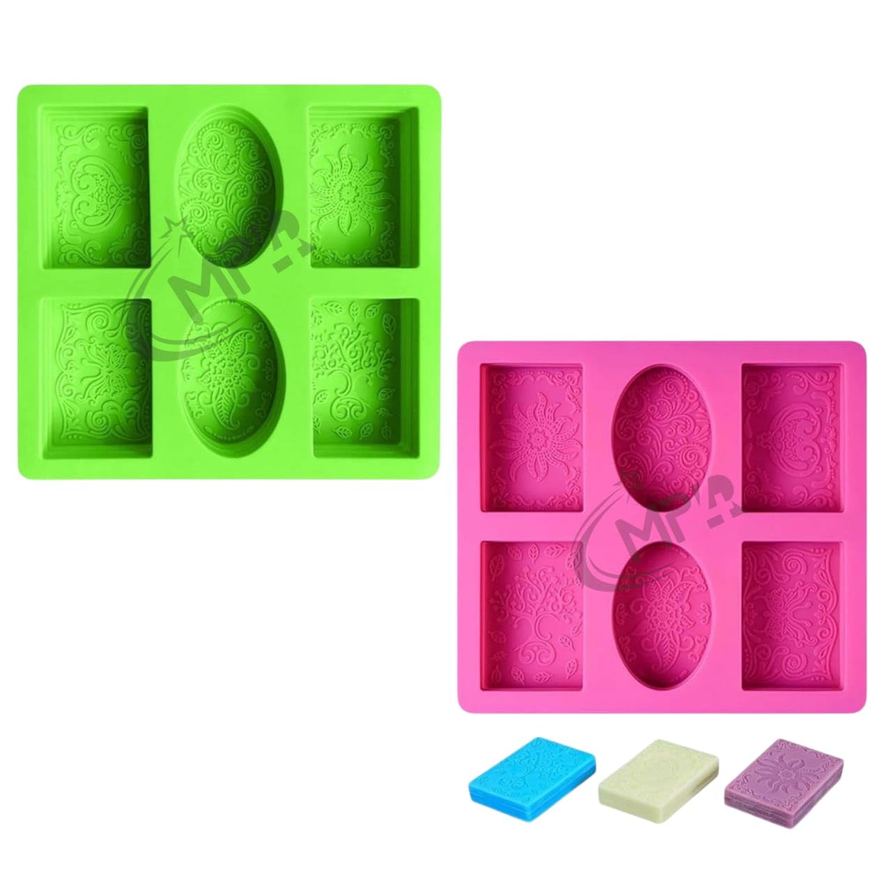 MPR4 Silicone Soap Mold | Multicolor 6 Cavity Rectangle,Oval Shape Soap Moulds for Soap Making | Soap Making Kit | Soap Base Mould for Soap Bar, Resin, Chocolate, Cheesecakes (Multicolor - PK-2(Pink and Green)-image-3