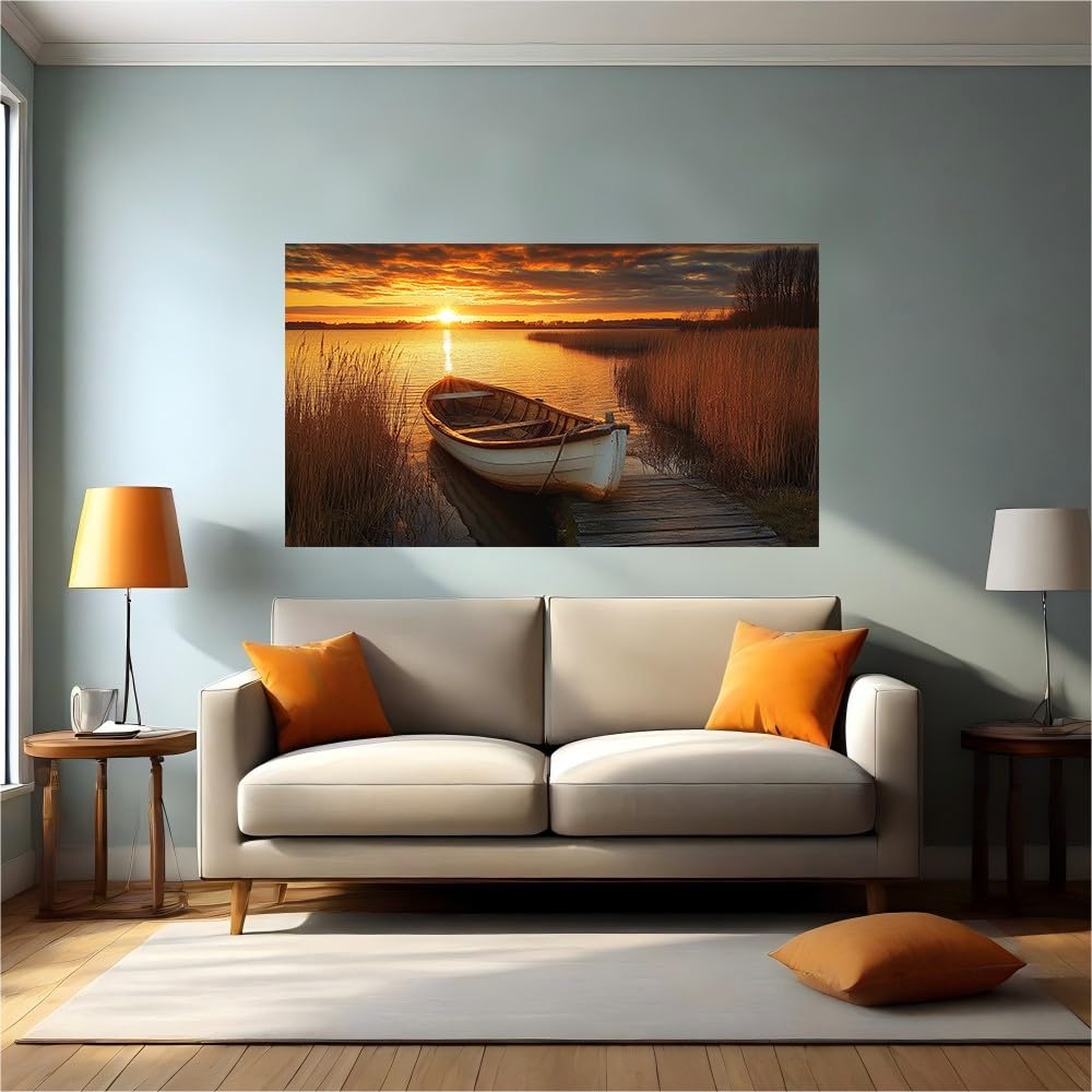 Adhesivo de pared atardecer y barca pequeña que transforma tu hogar en un refugio