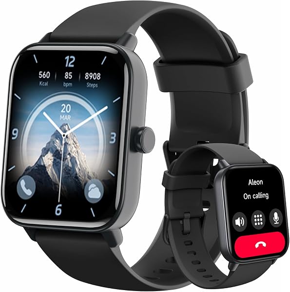 Close-up view of the Konitee Smart Watch's large 1.8-inch HD display showing a customisable watch face.