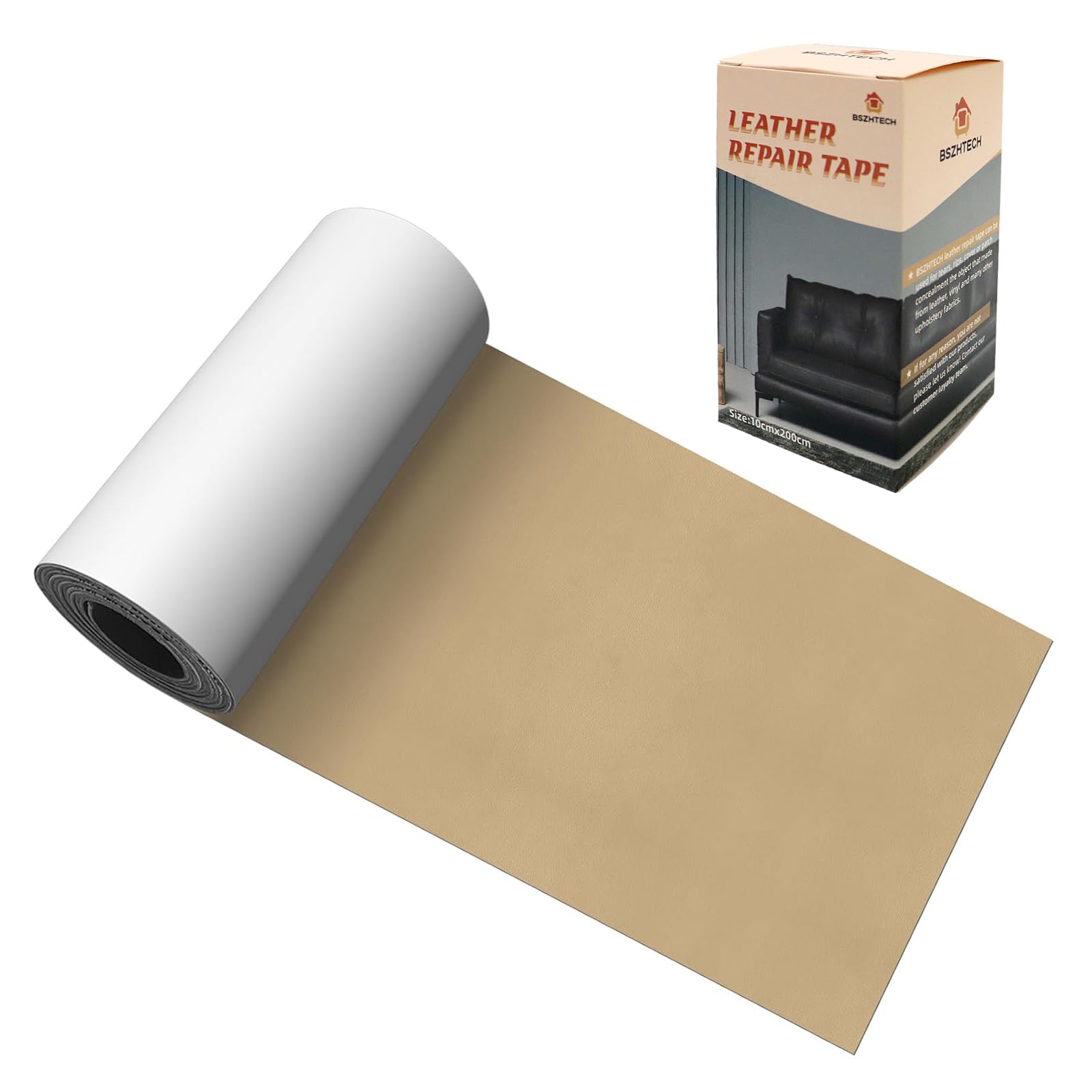 BSZHTECH Leather Repair Tape, Self-Adhesive Leather Repair Patch for Couch Furniture Sofas Car Seats, Advanced PU Vinyl Leather Repair Kit(Dark Kahki,