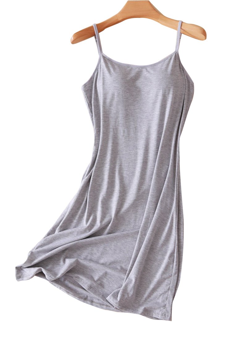 FOURSTEEDSFOURSTEEDS Womens Modal Built in Bra Camisole Shelf Bra Spaghetti Straps Tank Dress