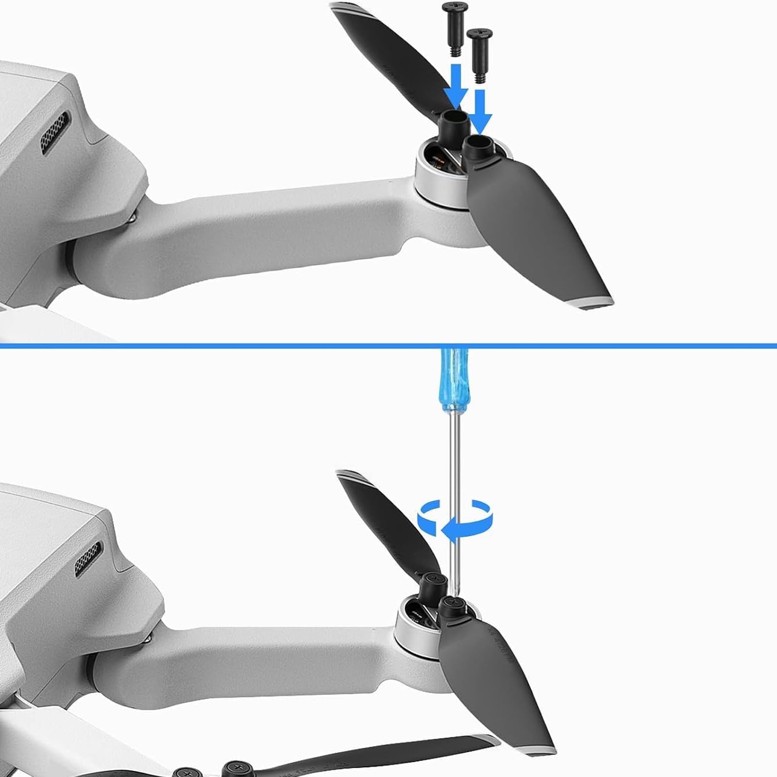 Bocguy 16 szt. Drohne Mini 2 śmigła, model Mini 2/2 SE/SE / 4K, wymienne śmigła z 24 śrubami i 2 śrubokrętami, niski poziom hałasu i stabilizacja (srebrny)