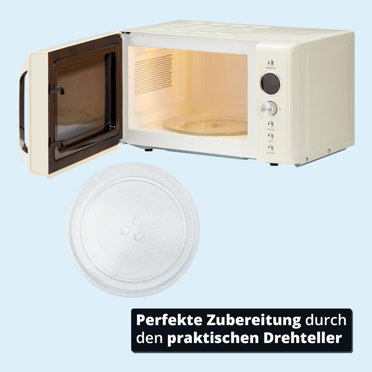 KHG Mikrowelle MW-20R2(C) 20L aus Metall in creme, 8 Automatikprogramme, 6 Mikrowellenleistungen, bis 1.200 Watt, inkl. LED-Anzeige, 60-Minuten-Timer, Drehteller und Kindersicherung