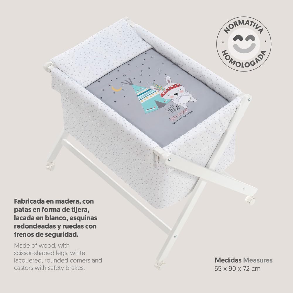 Interbaby 92082-31 - Minicuna de Madera con Textil Tipi Oso Gris, unisex