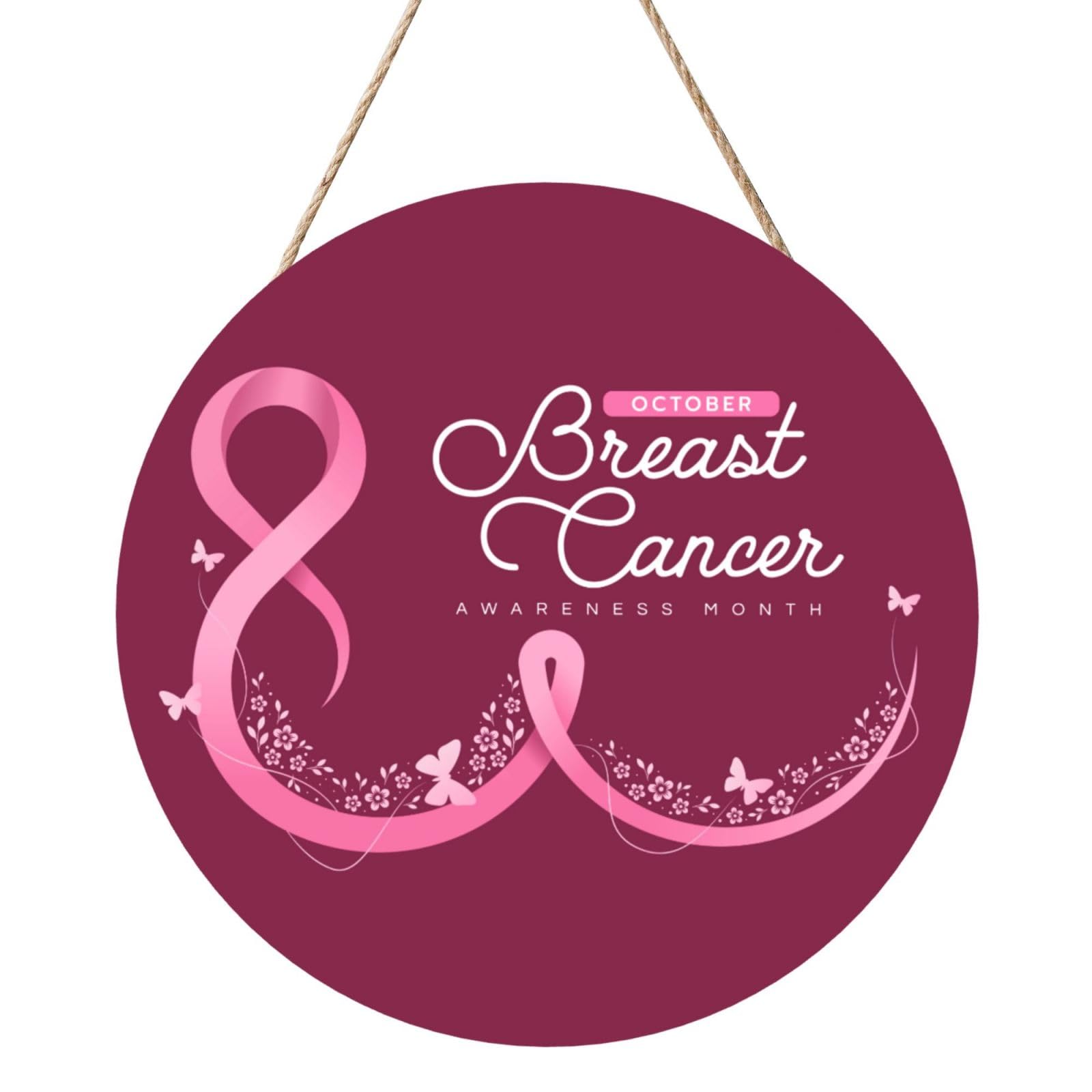 Breast Cancer Awareness Door Signs Plaques Wood Welcome Sign For Front Door Wall Hanging For Home Farmhouse Office Classroom Party Decoration