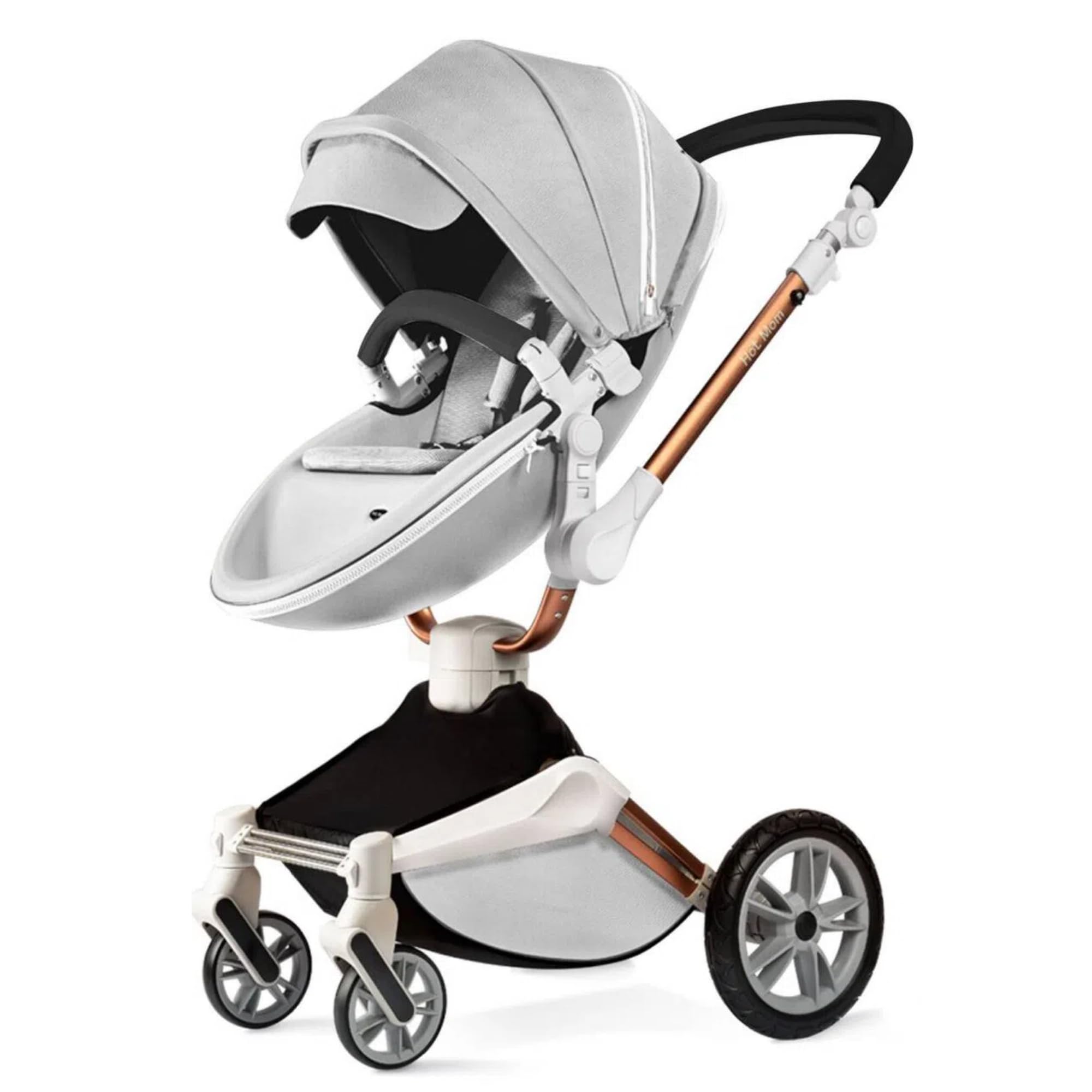 Hot MomUpgrade Deluxe 2 in 1 Baby Stroller with 360° Rotation Function, PU Leather Impeccable Combination of Comfort & Aesthetics for Your Baby (Grey)