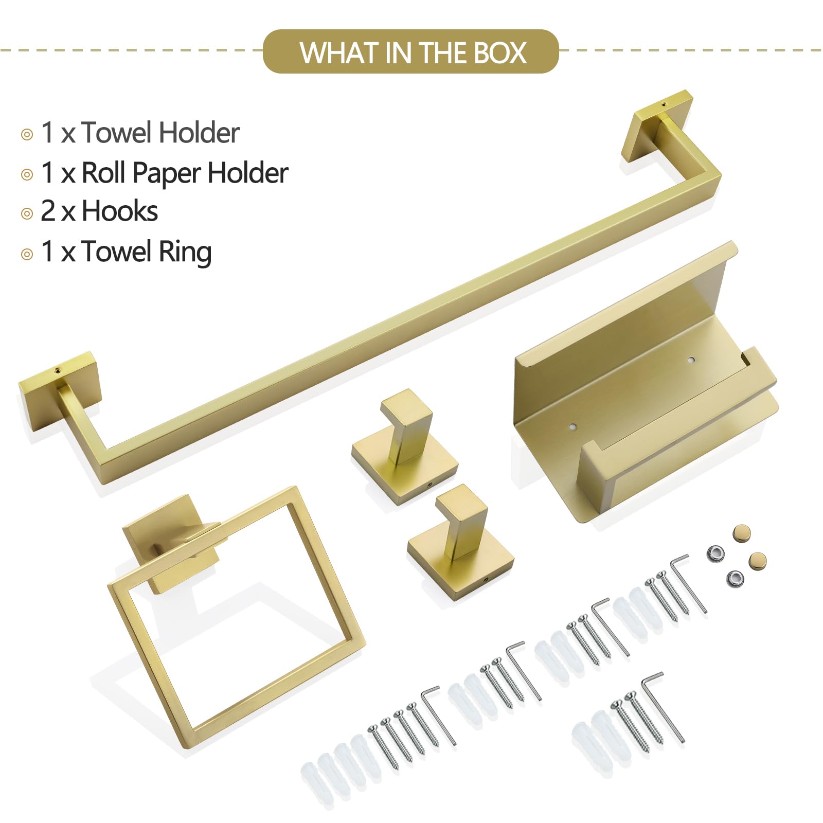 Set di 6 pezzi di accessori da bagno in oro chiaro spazzolato Set di portasciugamani doppio barra portasciugamani anello appendiabiti e porta carta igienica con mensola Set di accessori da bagno