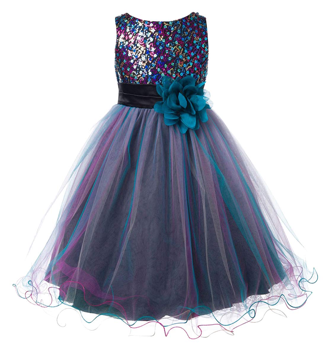 Flower Girls Christmas Holiday Father Daughter Dancing Party Sequin Tulle Dress Pageant Wedding Prom