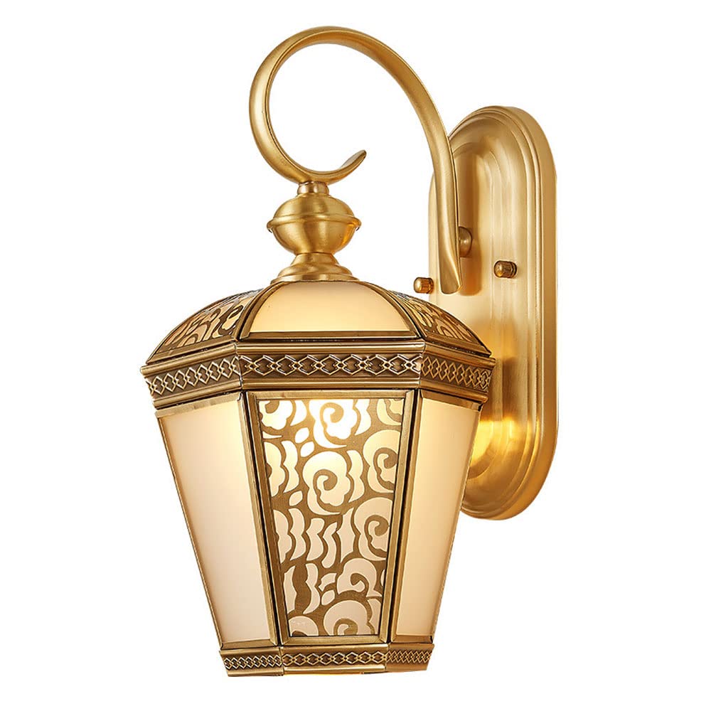 NHPJFDC E27 All-Copper Outdoor Waterproof Wall Lamp - European-Style Villa Lighting Fixture for Garden, Walkway, and Courtyard