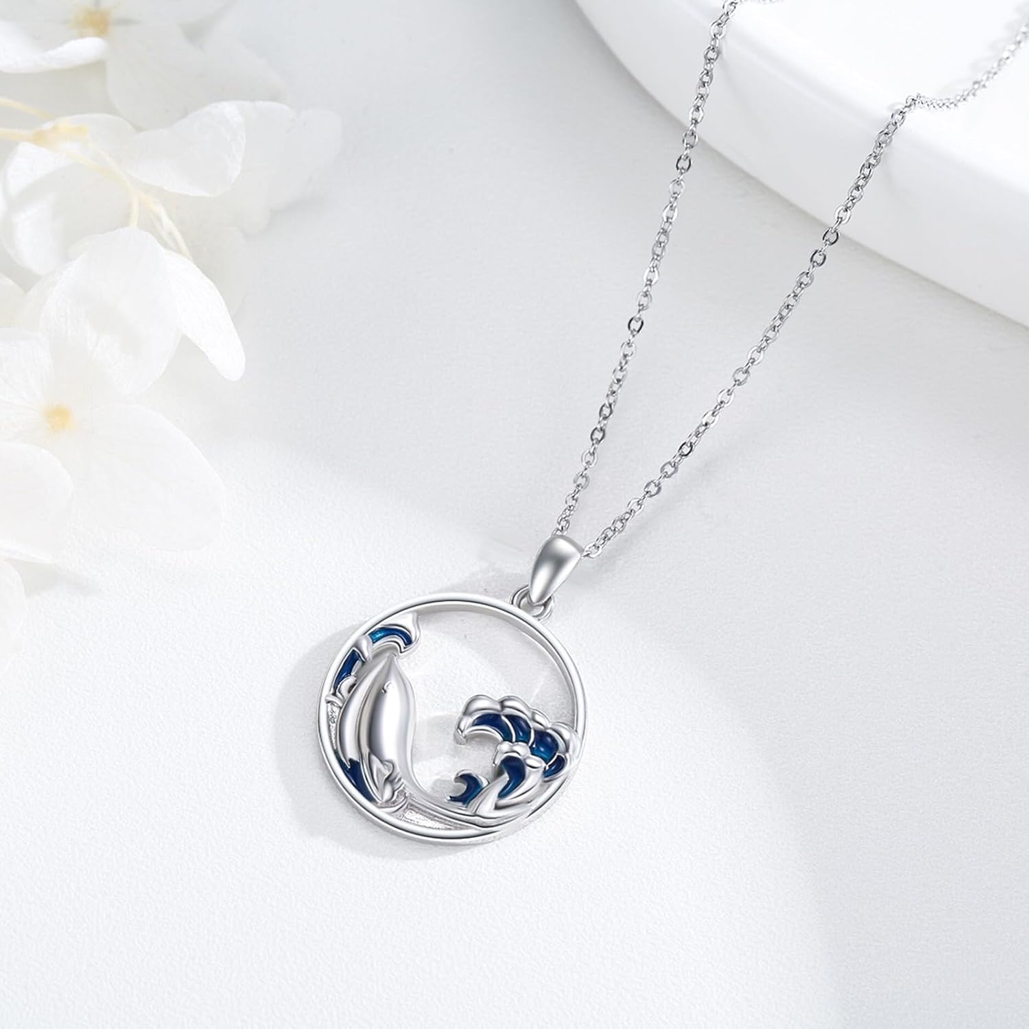 CUOKA MIRACLE Dolphin Wave Necklace for Women 925 Sterling Silver Dolphin Pendant Ocean Jewelry Gifts for Women on Birthday Mother's Day Anniversary Valentine's Day Christmas - Image 4