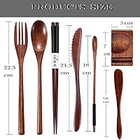Vista 4 de Juego de cubiertos de madera portátiles para comer utensilios de almuerzo, juego de cubiertos de madera, utensilios de madera reutilizables