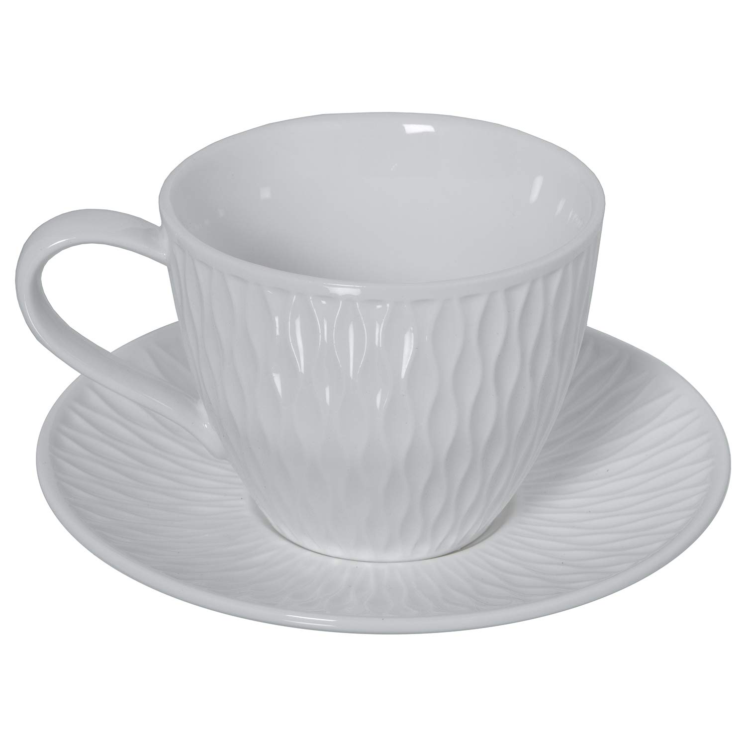 Set de 6 Tazas de té con Plato de Porcelana y con Caja de Regalo en Blanco 10,5x8cm, Plato 6,5cm