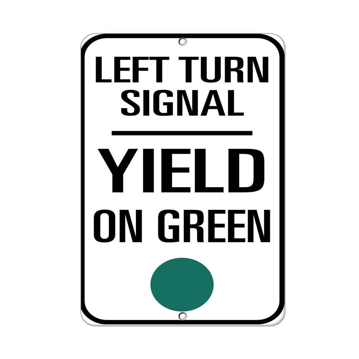 Jesiceny Tin Sign Left Turnal Yield On Green Traffic Aluminum Metal Road Sign Wall Decoration 8x12 INCH