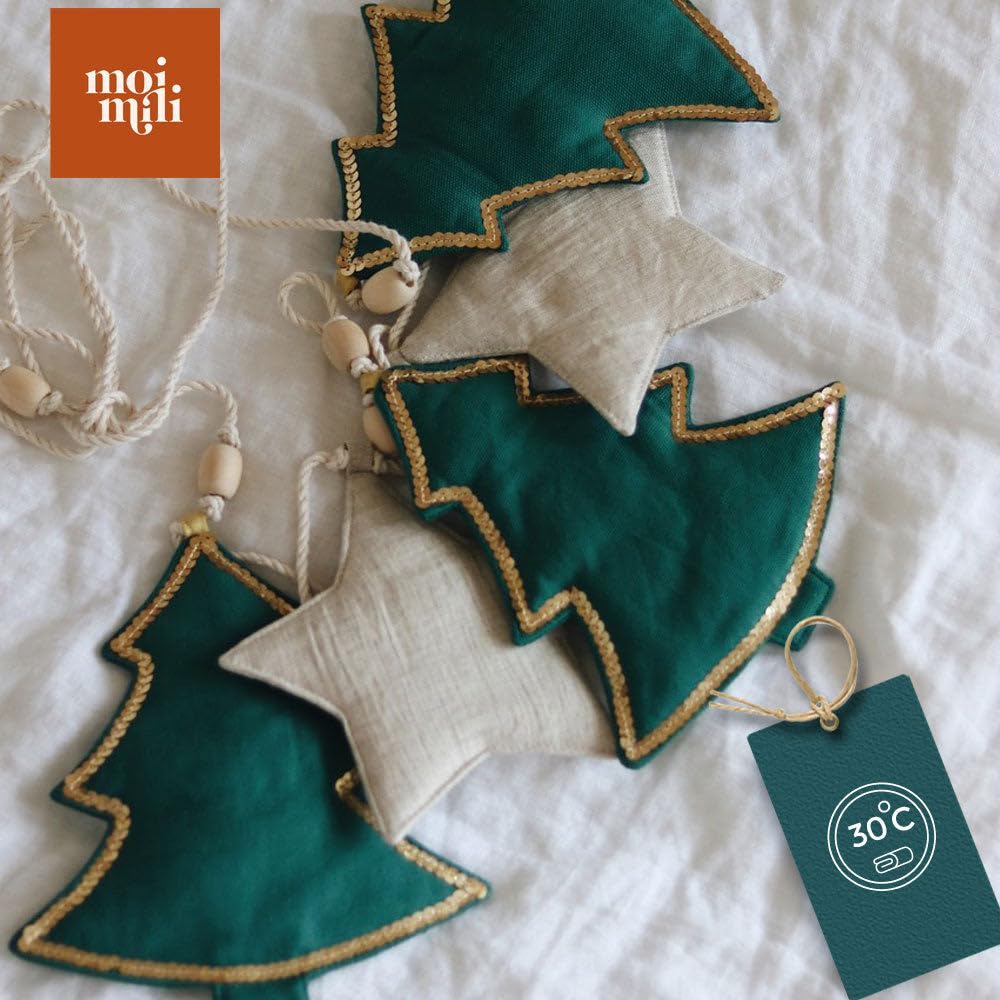 Moi Mili Girlande Weihnachtsgirlande 2 m Dekohänger Tannenbäume Sterne Leinen Deko für Weihnachten Advent Party Wanddeko