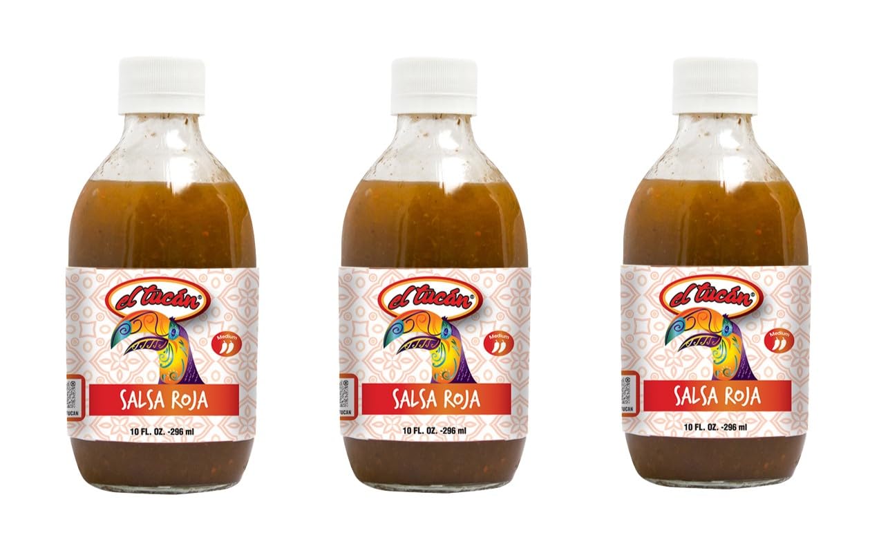 El Tucan Salsa Roja - Red Salsa - Authentic Artisanal Mexican Ingredients - Perfect topping to your tacos, burritos, enchiladas or other favorite food (10 oz, 3 Bottles)