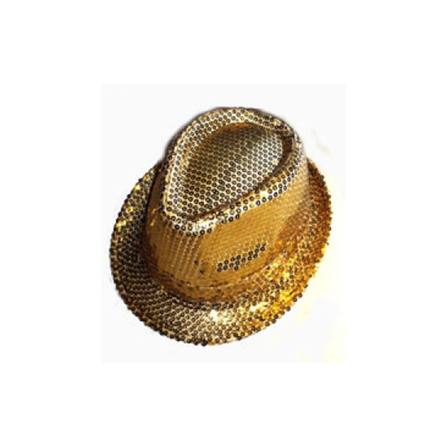 The Fancy Dress® New Adult Unisex Hats Bowler Trilby Gangster Santa Chef Pirate Cowboy Sailor Visor Rainbow Captain Hat Theme Party Accessory (Gold Sequin Gangster Hat)