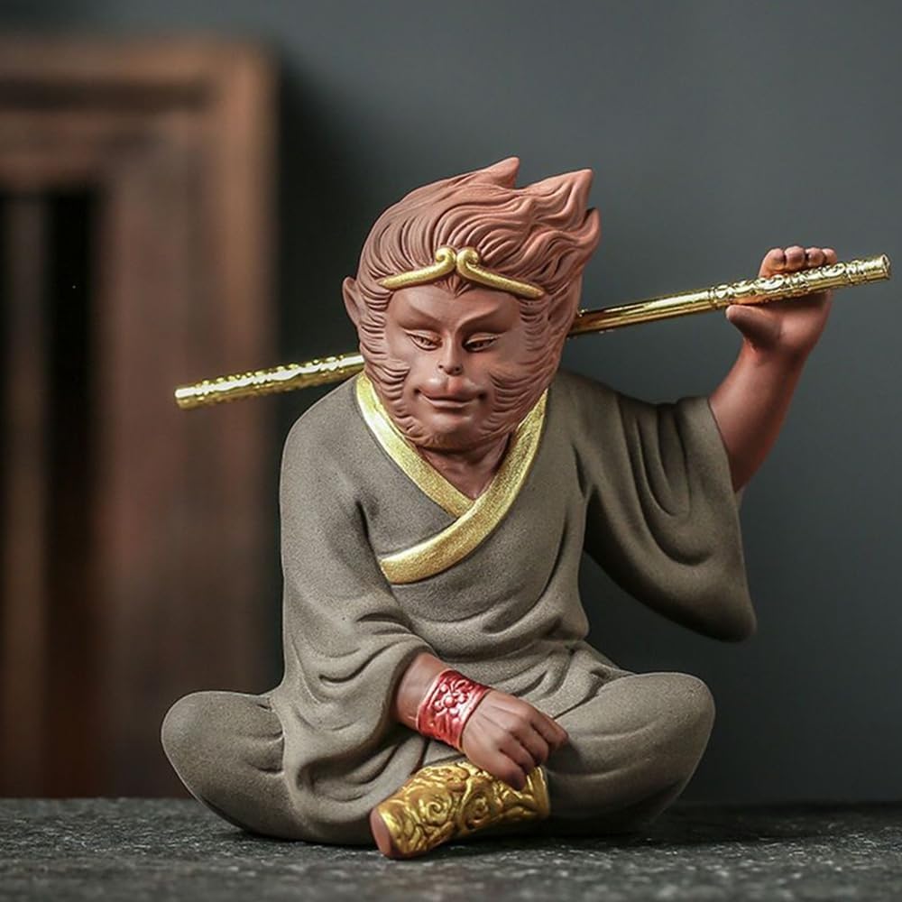 YUZDNM Monkey King Statue, Creative Sun Wukong Figure, Journey to The West Buddha Monk Sculpture, Tea Pet for Home Office Car Decor