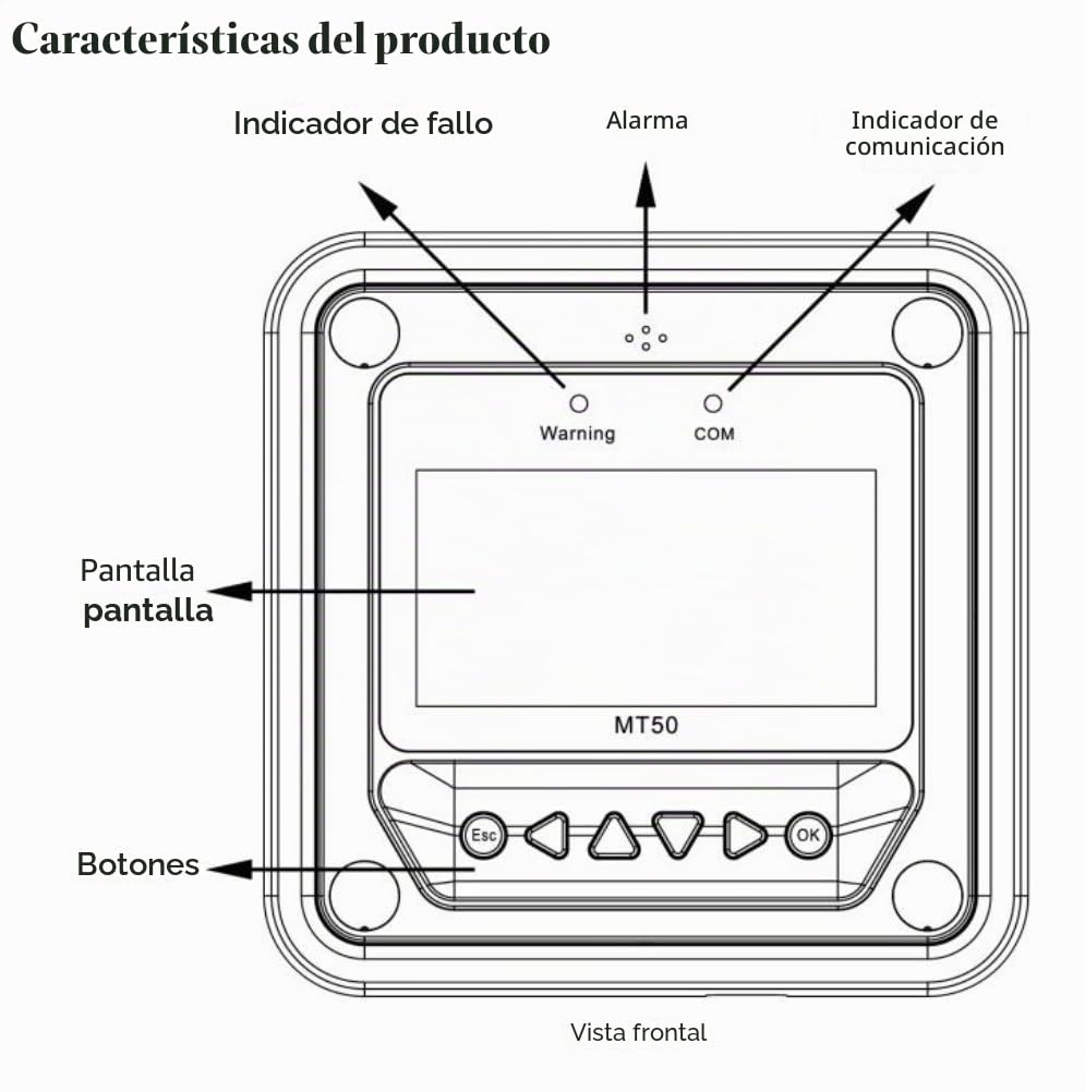 EPEVER Medidor remoto de pantalla LCD MT50 Compatible con controlador solar MPPT como Tracer-BN Tracer-AN LS-B LS-BP VS-BN eTracer iTracer