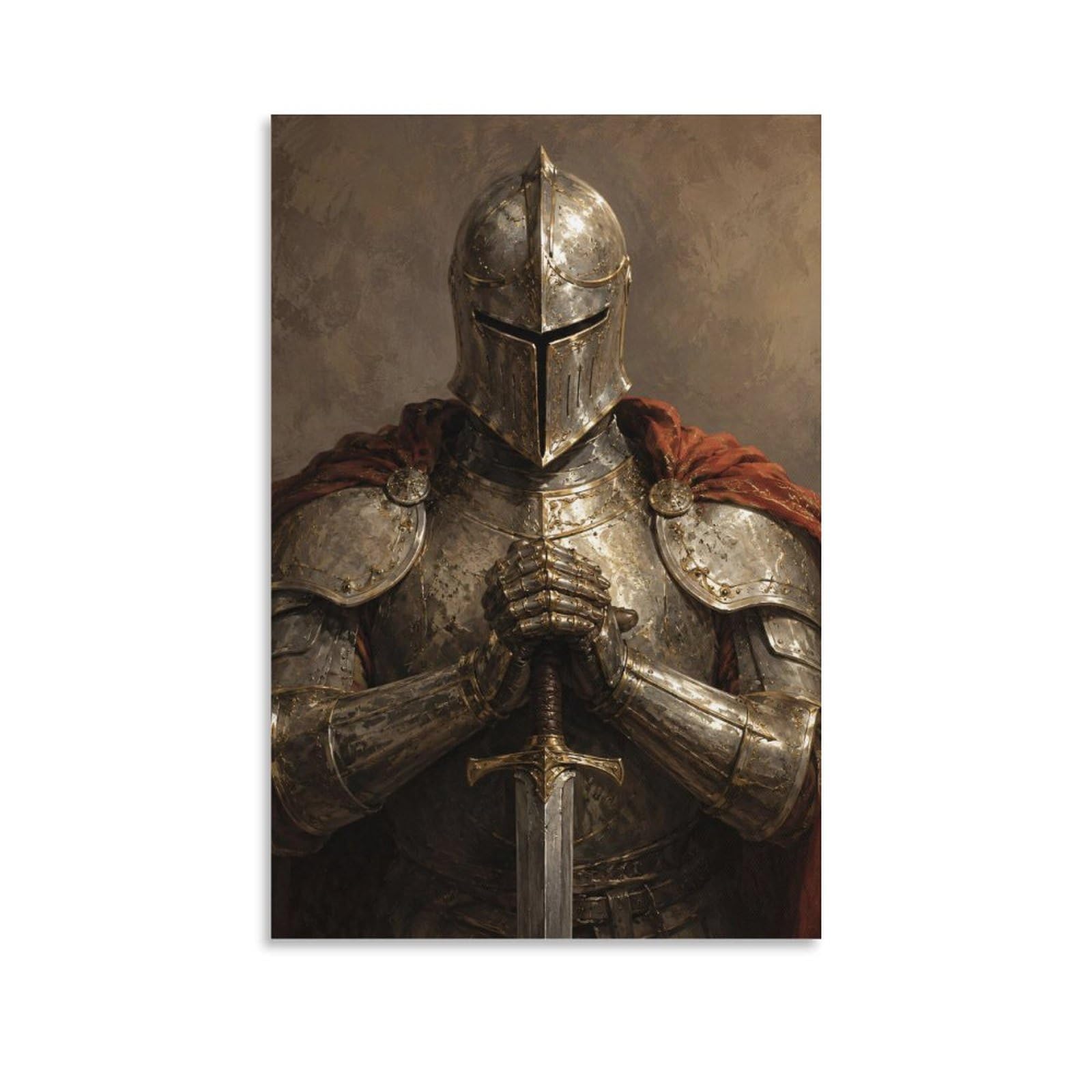 H3B8U2Y5 Medieval Knight Sword Portrait Canvas Wall Art, Medieval Fantasy