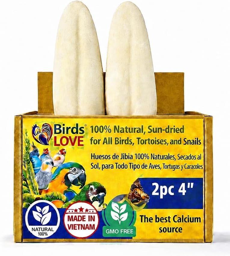 Birds LOVE 3.5-4″ Cuttlebone for Birds – 100% Natural Sun-Dried Calcium & Beak Conditioning Supplement for Parakeets, Budgies, Cockatiels, Finches & Canaries – 2 Pack with Holder – Made in Vietnam