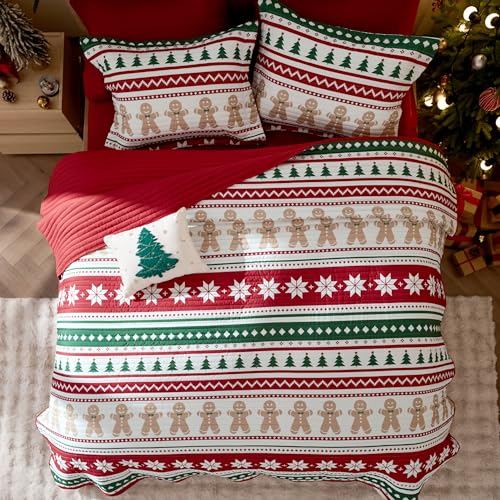 Image of Bedsure Christmas Quilts King Size, Gingerbread Man Comforter Bedding Set