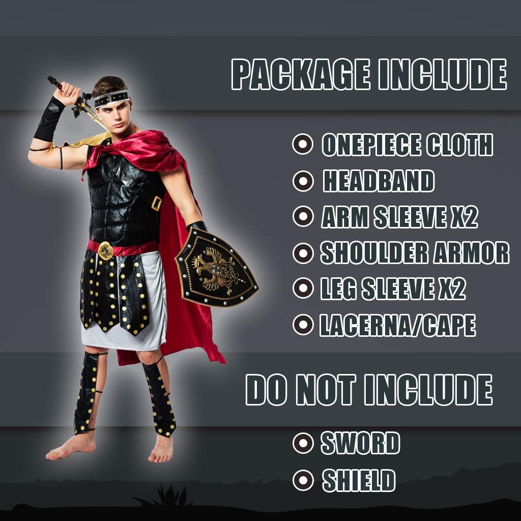 ReneeCho Men Roman Gladiator Solider Costume Halloween Adults Soldier Warrior Armor Spartan Costumes