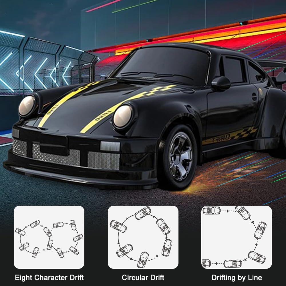 TGKYK RC Drift Car - Voiture de course télécommandée 1:64 - Éclairage 2,4 GHz 4WD - Mini voiture - Charge C - Jouet - Cadeau (noir