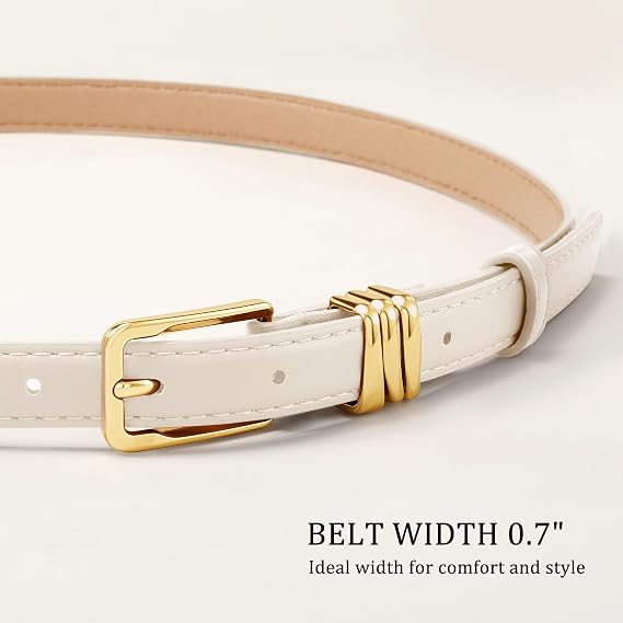 XZQTIVE Women Skinny Leather Belt Ladies Black Thin Waist Belt for Dresses Jeans Pants with Gold Buckle and Metal Loops