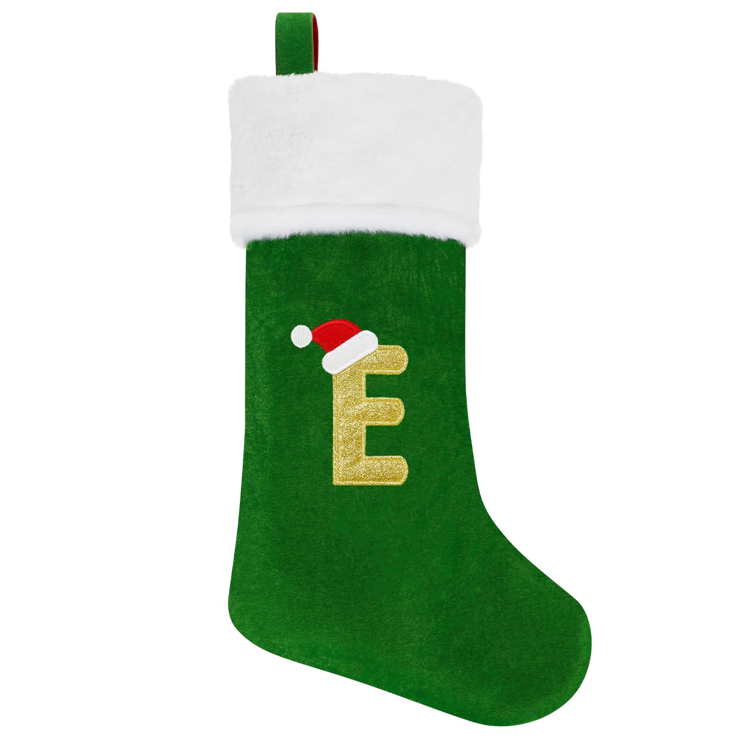 VEYLIN 20 Inch Green Christmas Stockings, Christmas Stocking with Initials Letter Stockings Christmas Personalised Christmas Stockings Christmas Stockings for Kids/Adult Alphabet E