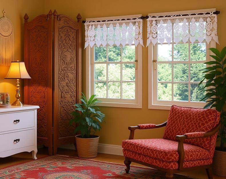 Miniatura 7 de Cortina de Medallón Macramé de Today's Curtain 30 cm, Blanco, 89 cm x 30 cm