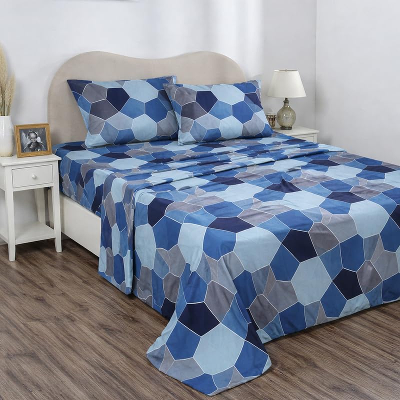 Image of BSB HOME Double Bedsheet 144 TC Microfiber with 2 Pillow Covers | Smooth, Lightweight & Quick-Dry Bed Sheet Set | Comfortable Bedding for Home, Guest Room & Daily Use - Ocean Mosaic