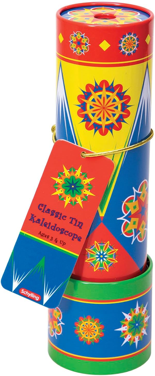 Schylling Classic Tin Kaleidoscope - Fun, Colorful Pattern-Changing Toy - Durable Tin with Multicolored Beads - Ages 3 and Up - One Piece
