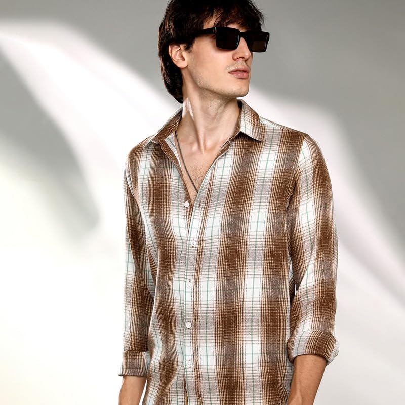 Image of CAHOOT Men's Polycotton Regular Fit Shirt Casual Wear | Spread Collar | Long Sleeve | Button Closure | Shirt Crafted with Comfort Fit for Everyday Wear