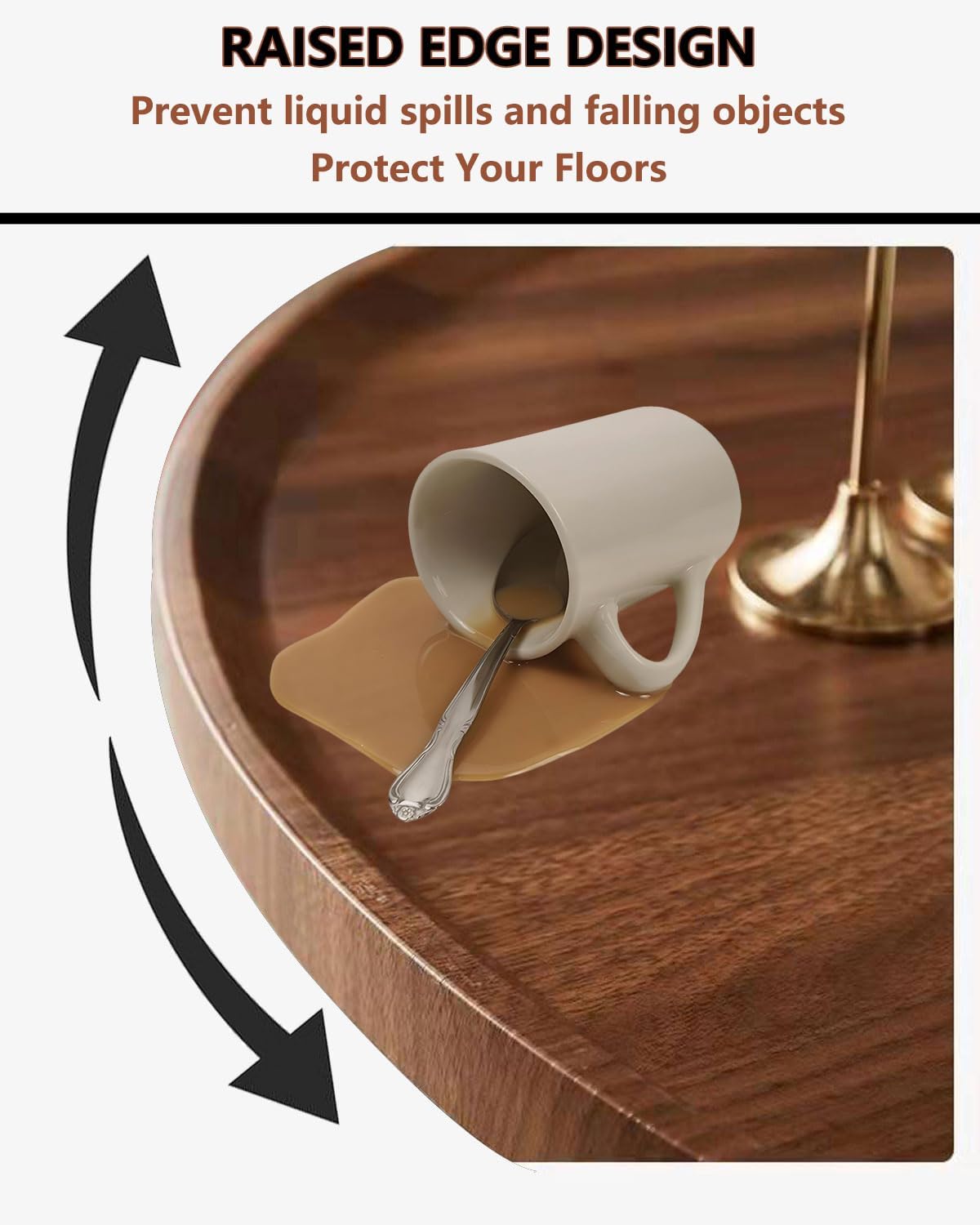 20 inches Round Coffee Table, Wooden Surface Top & Sturdy Metal Legs Coffee Table with Fluted, End Table for Living Room Bedroom Office Balcony Yard (Walnut, 20 inches)