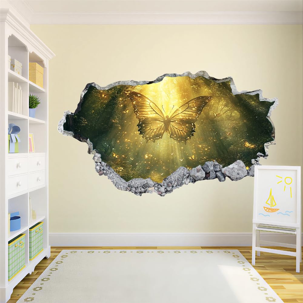 3D Wandtattoo Wanddurchbruch, Schmetterling Durchbruch Wandaufkleber für Kinderzimmer, sticker für Wohnzimmer, Traumwald Wandsticker, Wandbild Junge Mädchen Schlafzimmer