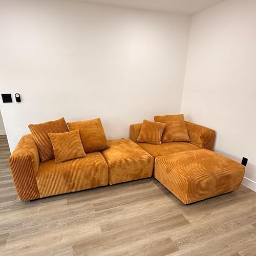 Miniatura 10 de Acanva Sofá modular modular en forma de L de pana convertible de 4 plazas, sofá esquinero convertible en sofá cama, sofá biplaza ancho con otomanas