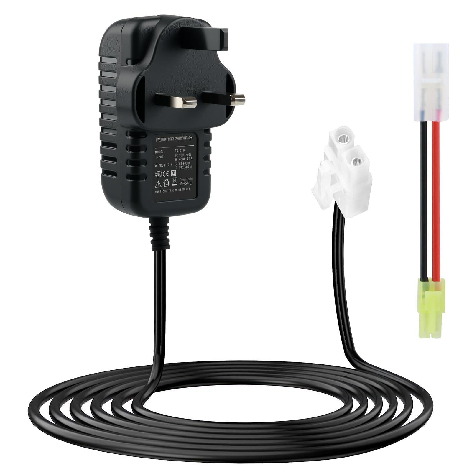 Battery Charger for 2-10S Airsoft and RC Car Battery, RC Car Battery charger Adapter with Standard Tamiya to Mini Tamiya Cable, 7.2V 8.4V 9.6V Auto Voltage Detection Intelligent Charging