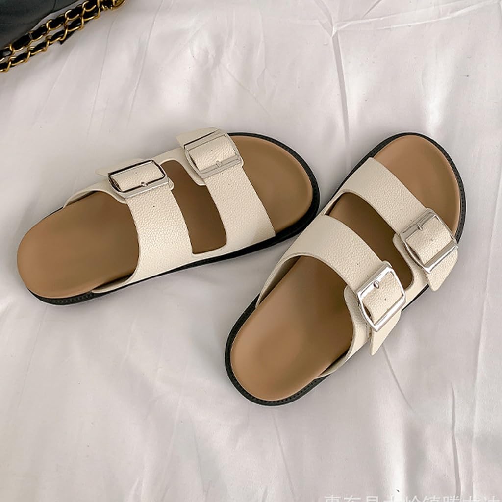 Zapatillas Mujer Sandalias con Plataforma y Soporte para el Arco con Punta Abierta, Sandalias de Playa con Hebilla Ajustable, Chanclas Ligeras y Ultra Acolchadas para Mujer(Caqui,37 EU)