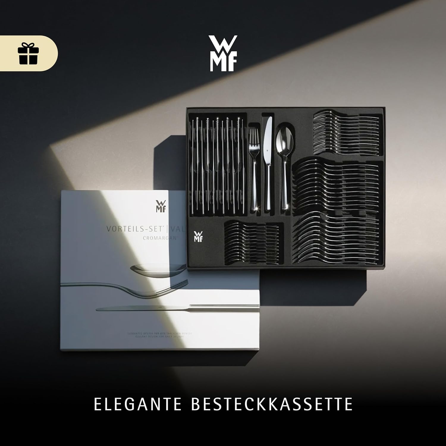 WMF Habitum Besteck Set 12 Personen, Essbesteck 60 teilig, Monobloc-Messer, Cromargan Edelstahl poliert, glänzend, spülmaschinenfest