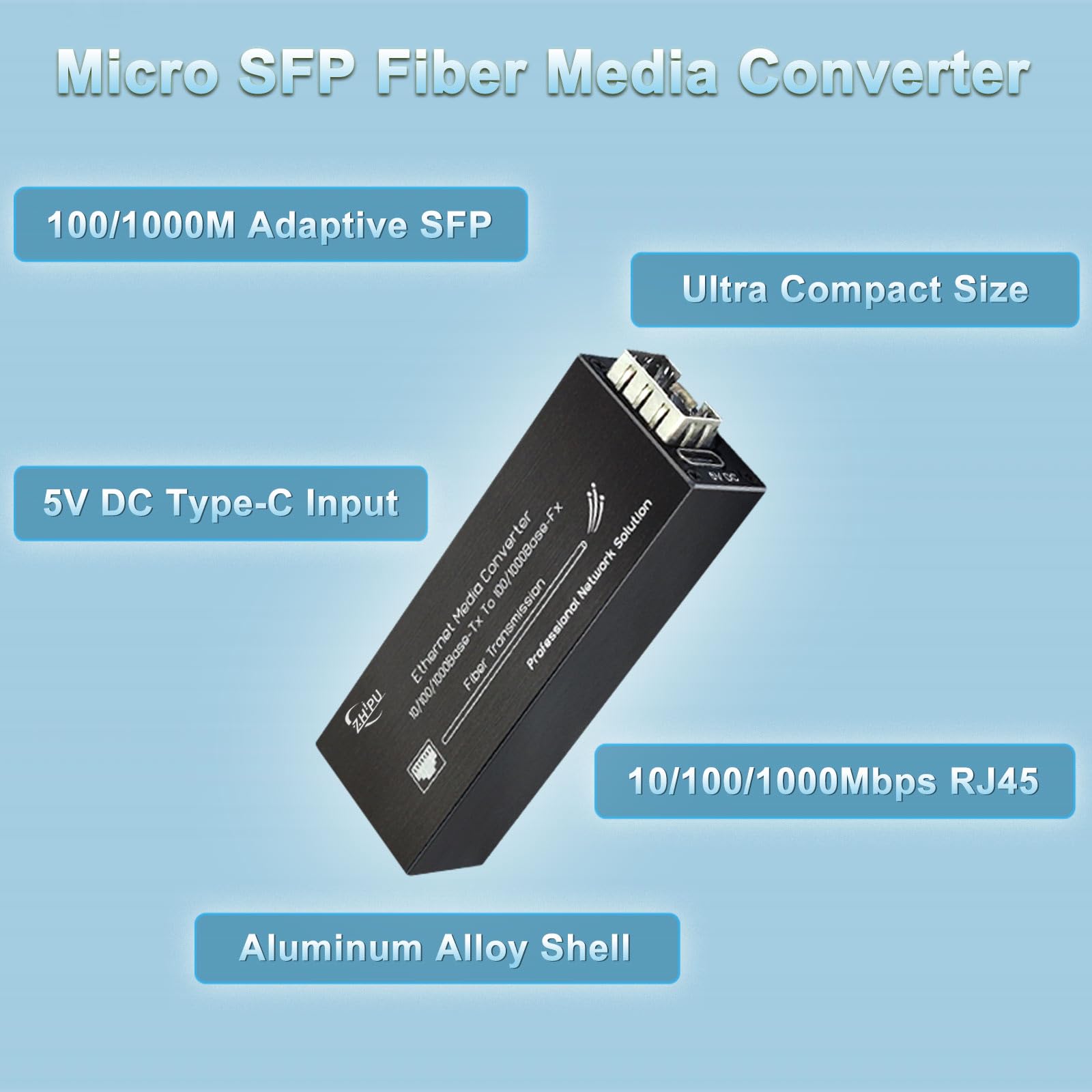 Mini Gigabit Fiber Media Transceiver SFP Ethernet up to 20km Single Mode Dual Fiber?SMDF? Media Converter 10/100/1000Base Tx to 100/1000Base FX to Fiber Converter, with SFP Slot USB-C Power Input