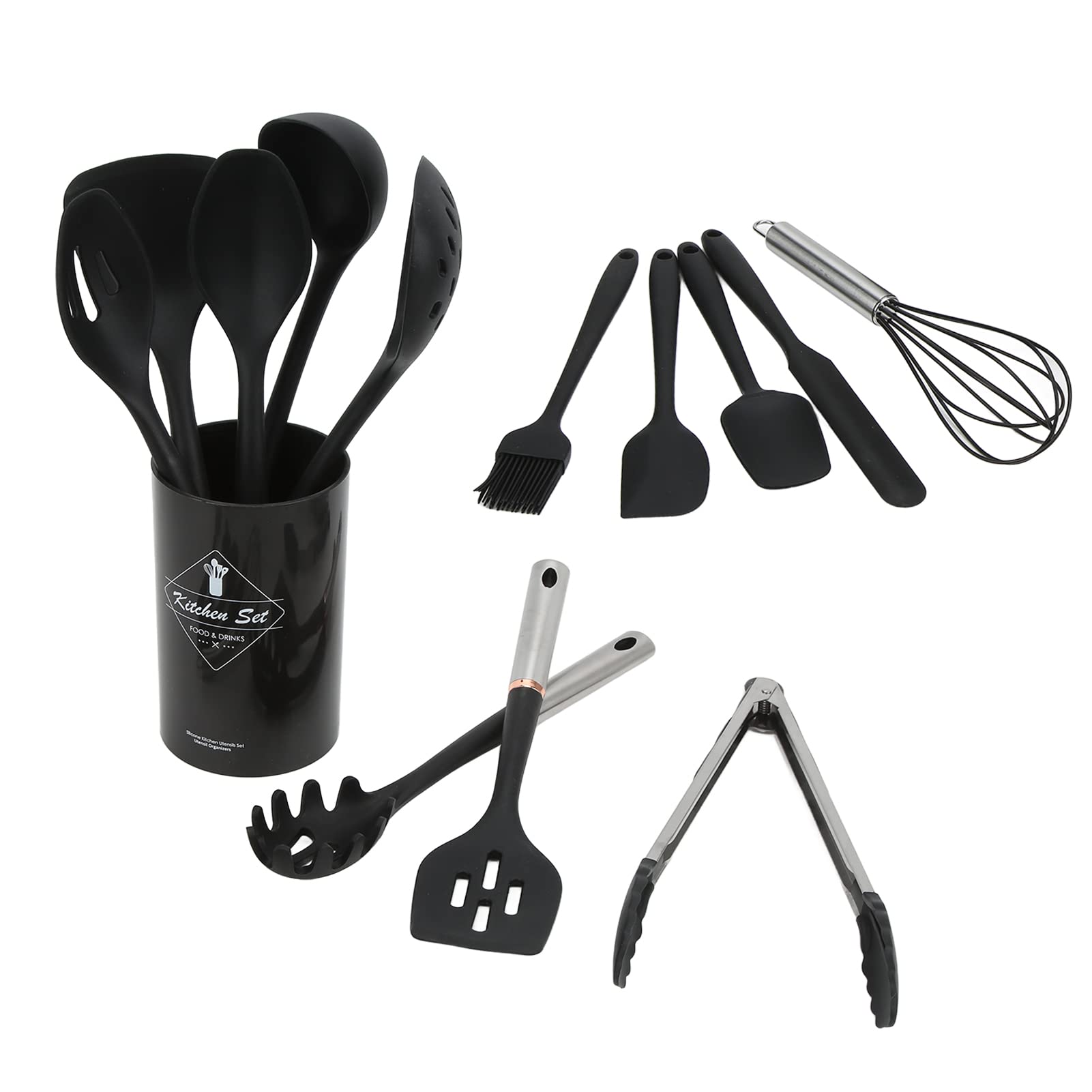 14-teiliges Kochutensilien-Set aus Silikon, Küchenutensilien-Set mit wärmeisolierendem Griff, antihaftbeschichtete, sichere Kochutensilien für das Heimrestaurant, inklusive 13