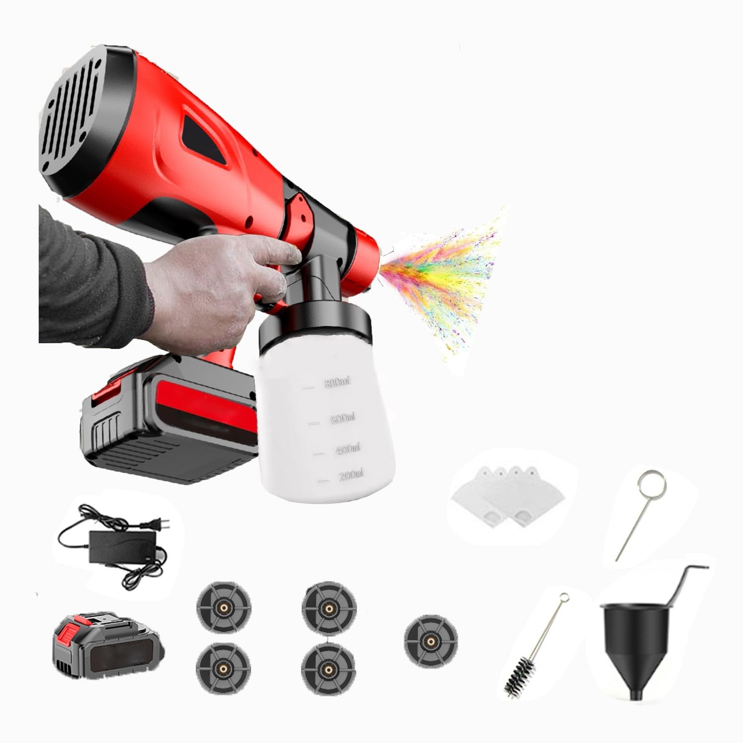 "Spruzzatore di Vernice Spruzzatore di Vernice a Batteria per Interni ed Esterni Domestici, 3 Modalit�� di Spruzzo Pistola a Spruzzo di Vernice per Recinzioni, Pareti(Color:a)"