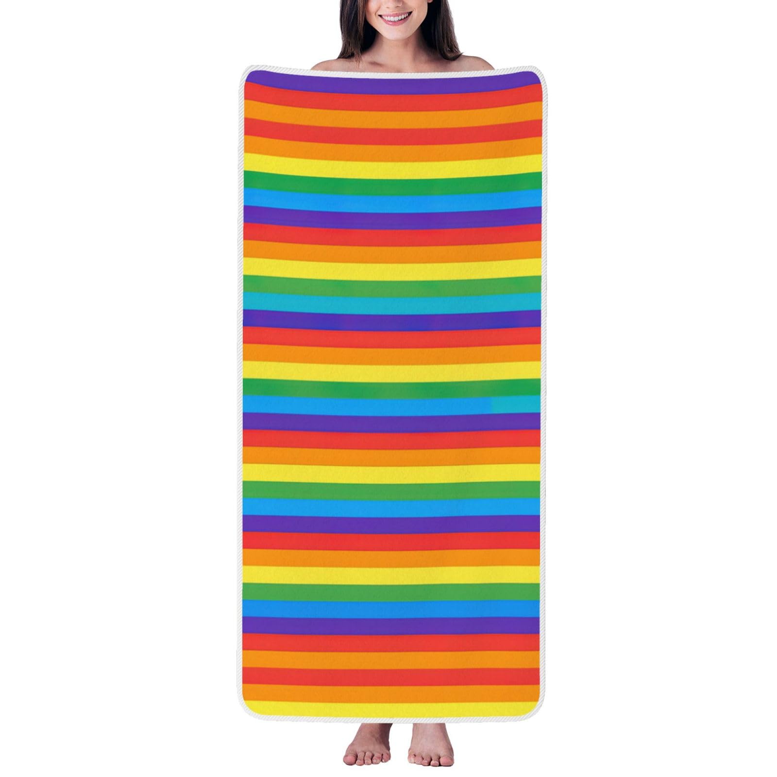 JBJGKHLP Rainbow Pattern Print Women Men Couples Coral Velvet Bath Towel Ultra-Soft For Home Bathroom Travel