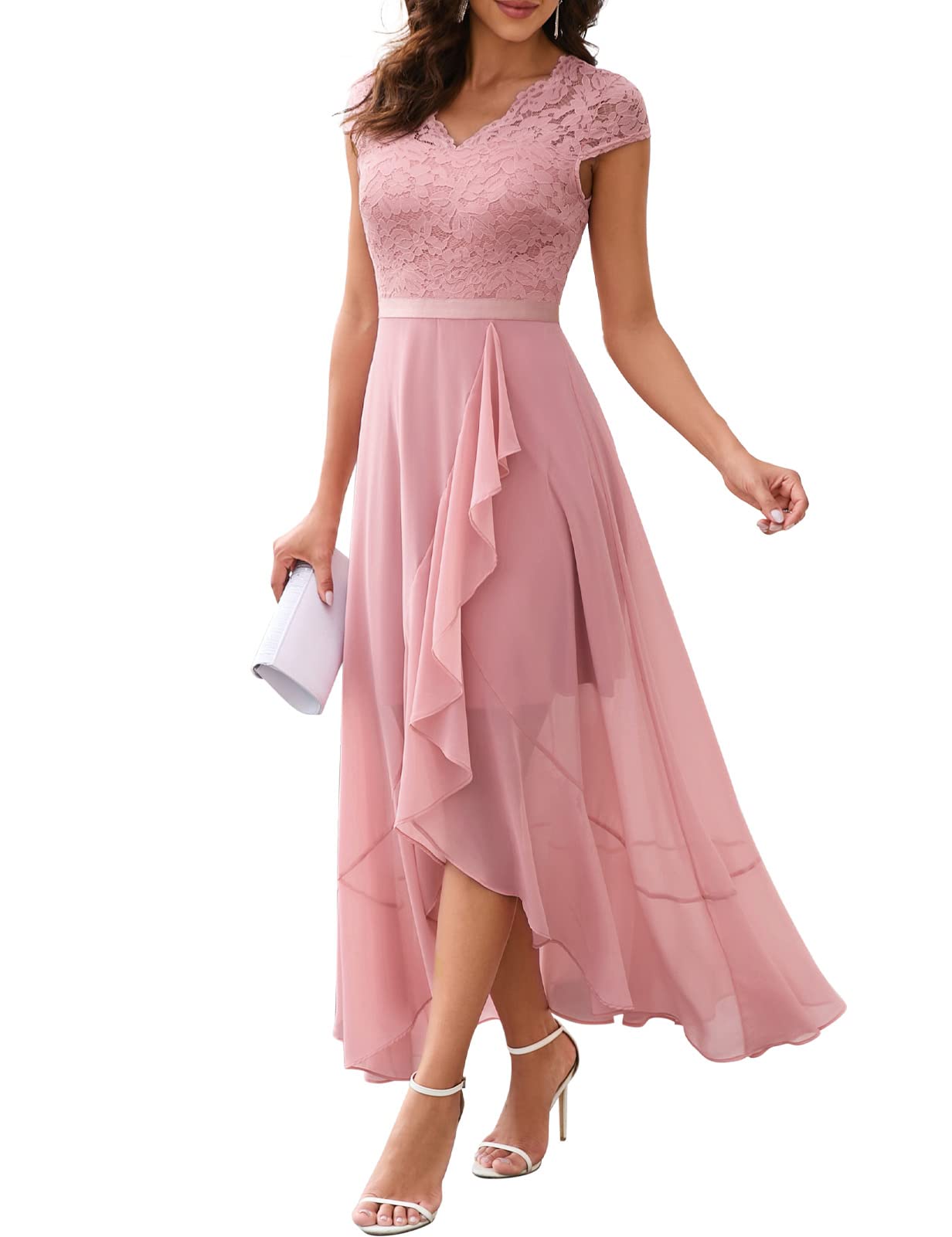 Bbonlinedress Mujer Vestido A-línea de cóctel Top Falda de Encaje Columpio de Gasa para Boda de Bola de Fiesta Cuello en V Manga Corta Gasa Corte para Mujer